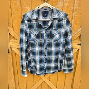 Blue and Green Plaid Button-Up Shirt